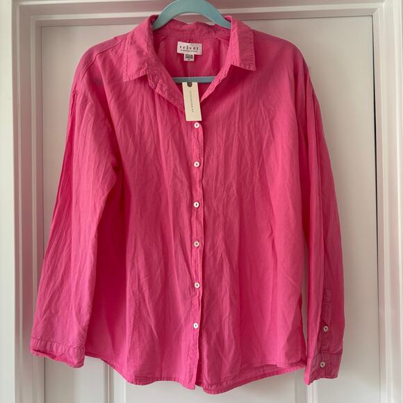 Velvet by Graham & Spencer Hot Pink / Rose button up Blouse Size M Anthropologie - Picture 1 of 5